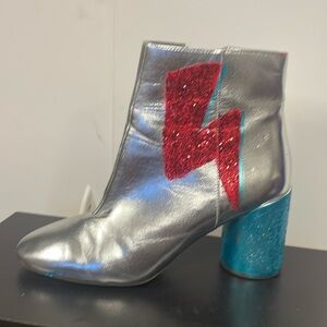 Handpainted silver boots with lightning bolt.  Comicon. Superhero. Taylor swift
